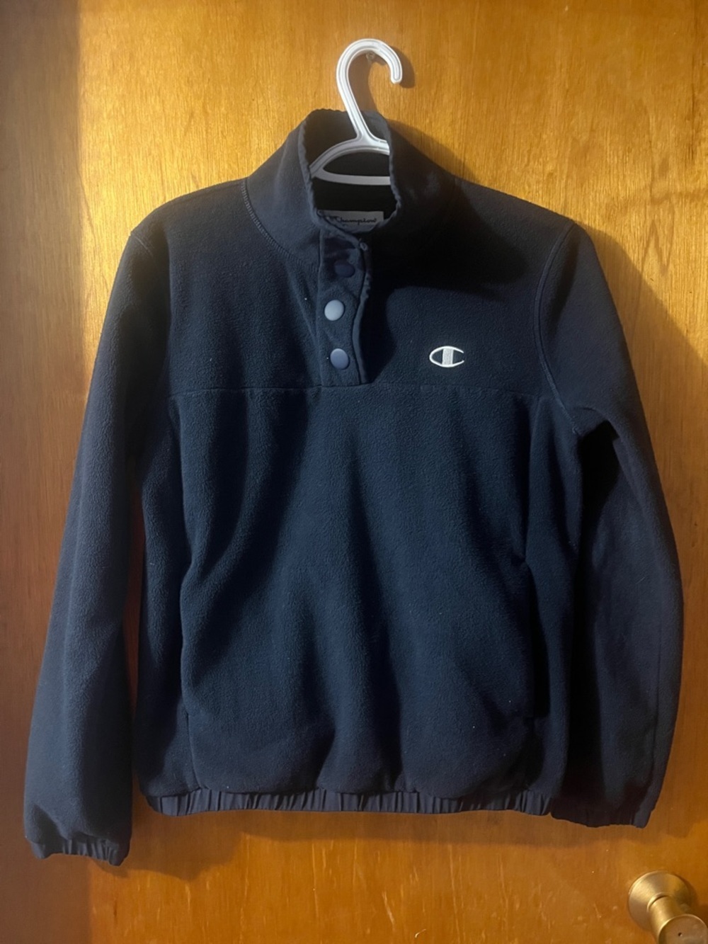 Woman’s Champion Black Snap-Placket Fleece Pullover XS